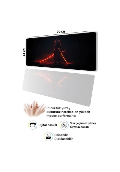 Sonictouch Klavye Mousepad 32x70cm Dikişsiz Pürüzsüz Sıvı Geçirmez Kaymaz Taban Gölge Samuray
