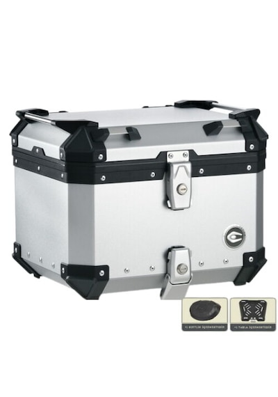 Coocase - Alüminyum Motosiklet Arka Çanta 45 Litre Alüminyum - Gri