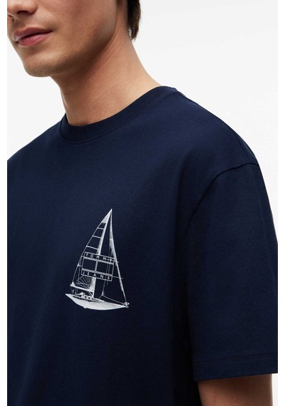 Tommy Hilfiger Tjm Rlx Saılboat Ss Tee Erkek Mavi T-shirt - Dm0dm23184