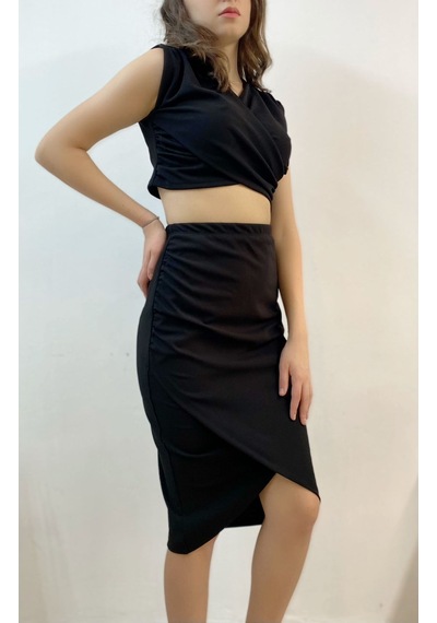 Mois Atelier Siyah Etek Crop İkili Takım, Tasarım, Hediye, Büyük Beden Siyah