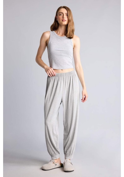 Defacto Pamuklu Slim Fit Fitilli Ribana Crop Atlet I0688ax26augr93 Gri-gr93