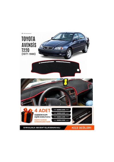 Toyota Avensis T220 1997-2002 Uyumlu Torpido Örtüsü, Torpido Kılıfı - Siyah Kırmızı
