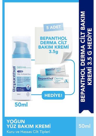 Derma Yoğun Nemlendirici Yüz Bakım Kremi 50 ml + 5 Adet Cilt Bakım Kremi 3.5 G