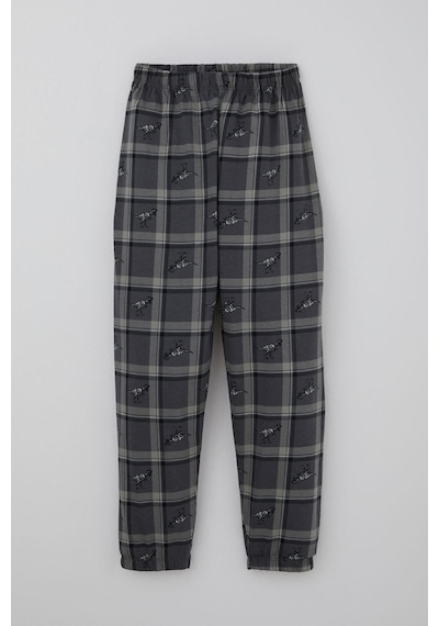 Breeze Erkek Çocuk Pijama Takımı Dinozor Krallığı Ekose Desenli 4-8 Yaş, Gri Gri
