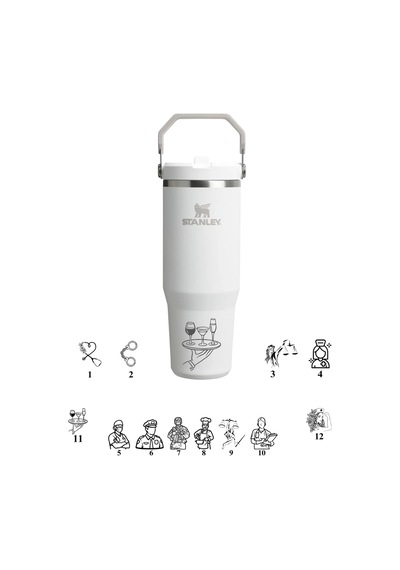 Kişiselleştirilebilir Stanley The Iceflow Flip Straw Pipetli Termos Bardak Stanley 0.89 L Özel İsimli Beyaz
