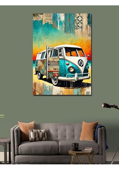Kanvas Tablo Renkli Karavan Çizimi 50cmx70cm