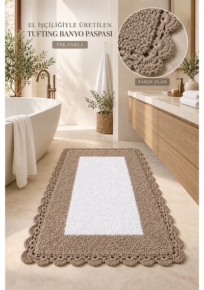 Alanur Bodrum Tufting Cotton Pamuklu El Işi Örgülü Paspas 108 70 X 120 Cm Beyaz - Kahve