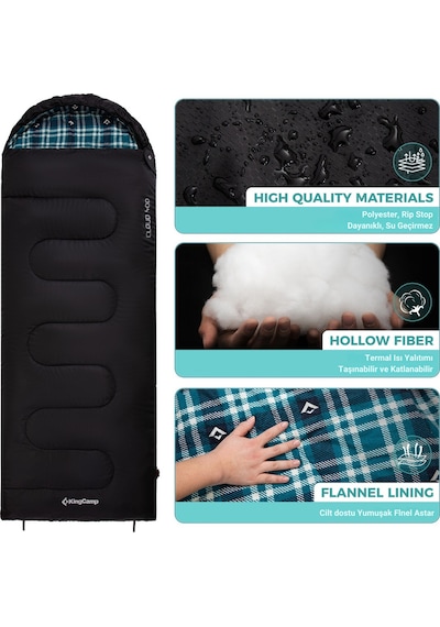Kingcamp Cloud 400 Ultra -15 C Geniş Uyku Tulumu Black Sağ F. Siyah