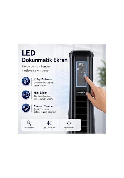 Turbo Smart Akıllı Fan Led Ekranlı Kumandalı 90 Hareketli Serinletici Soğutucu Kule Tipi Vantilatör