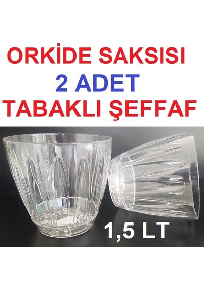 Orkide Saksısı 2 Adet 1,5 Lt Tabaklı Orkide Saksısı Şeffaf Saksı (345162694)
