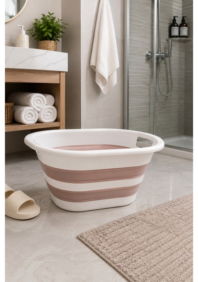 Katlanır Silikon Çamaşır Sepeti Pembe Beyaz 38 Lt Pembe - 901092289 Pembe