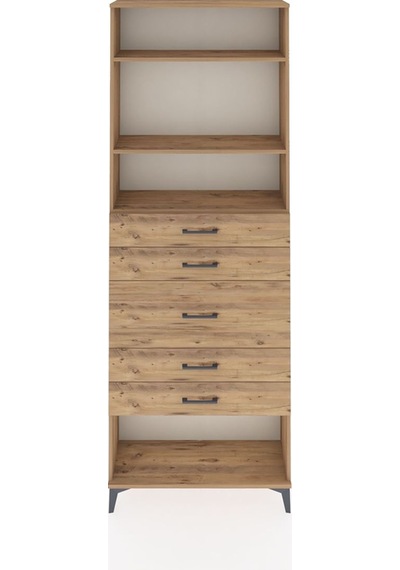 Arges Dolap 3 Raflı 5 Çekmeceli 88x30x243 Çam-çam Çam