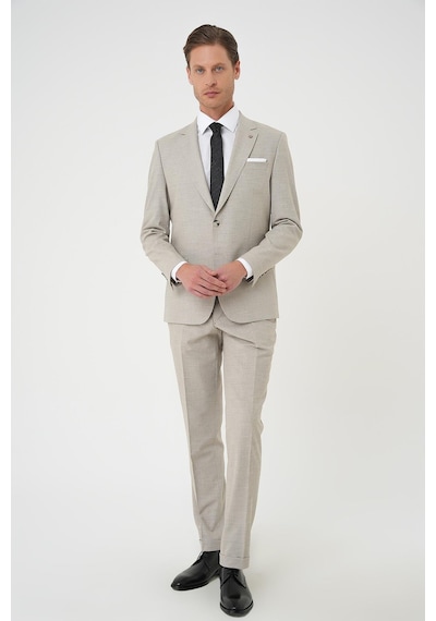 Efor Slim Fit Çift Yırtmaç Dokulu Esnek Klasik Bej Takım Elbise Tk 915 Bej