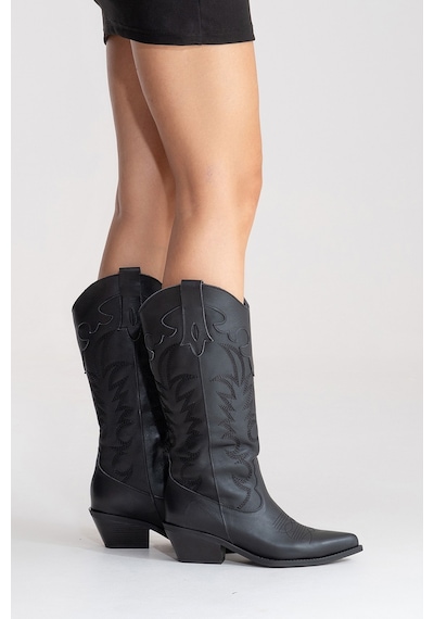 Luvishoes Matıas Siyah Cilt Hakiki Deri Kadın Nakışlı Western Çizme Siyah