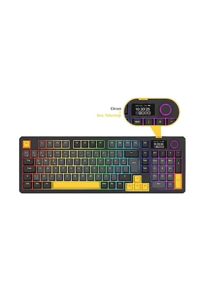 Kenpachi Ekranlı 2.4g + Bt Wireless Rgb Hot Swap Gasket Oil Switch Mekanik Klavye Oyuncu Klavyesi Türkçe