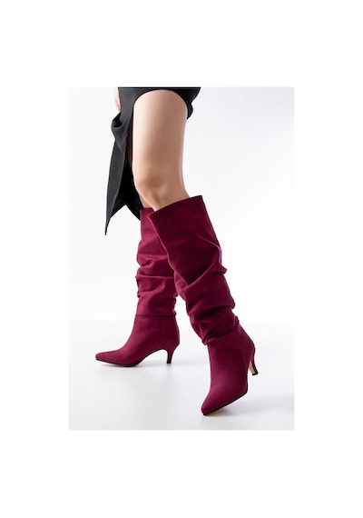 Alemdarshop Sr-2001 Bordo Süet İnce Topuklu Günlük Bayan Çizme Çok Renkli