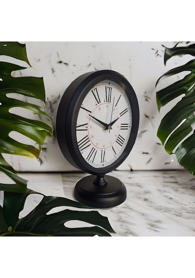 Siyah Renkli Metal Ofis Salon Otel Masa Saati 25*20 cm R9 Siyah