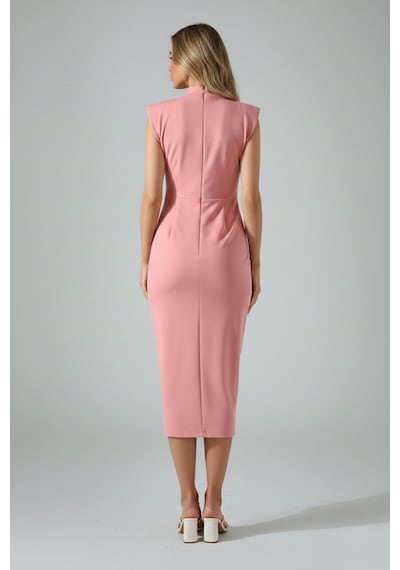 Defymoda Kadın Balık Kesim Uzun Kuyruklu Elbise Pembe