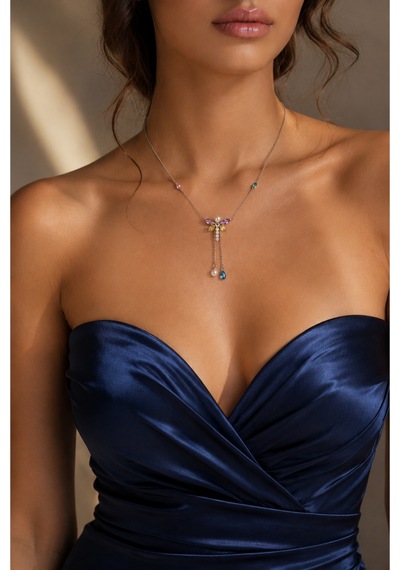Pearl Collection Elowen İnci Ve Renkli Zirkon Taşlı Çelik Kolye Gümüş Gümüş