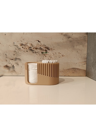 Modern Tasarımlı Çok Amaçlı Pamuk & Kulak Çubuğu Düzenleyici Organizer - 12x7x7cm Bej