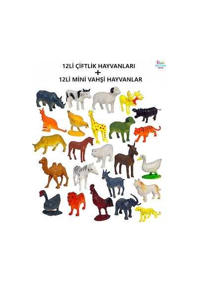 24 Parça Gerçekçi Çiftlik Hayvanları Ve Vahşi Hayvanlar Serisi Birlikte Mini Boy