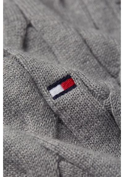Tommy Hilfiger Erkek Classıc Cotton Cable Crew Neck Kazak-gri Medium Grey Heather