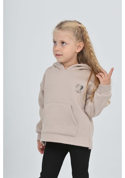 Toontoy Kız Çocuk Kalp Baskılı Sweatshırt Bej