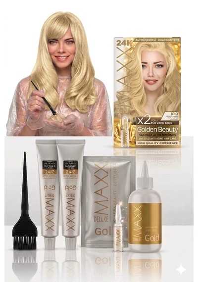 Maxx Deluxe Golden Beauty Set Saç Boyası 10.0 Açık Sarı 2li + Fırça+pratik Boya Kabı