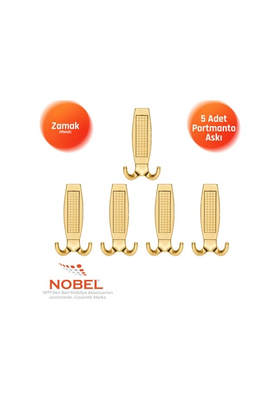 Eli Za Portmanto Askısı, Metal Vestiyer Askısı, Gold, Duvar Ve Dolap Askılığı 5'li Set Vidalı Altın