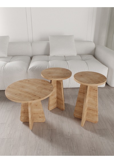 Mush 3lü Zigon Sehpa Safir Meşe - Tamamı Mdf