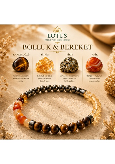 Bolluk & Bereket Doğal Taş Bilekliği Sitrin, Kaplangözü & Pirit