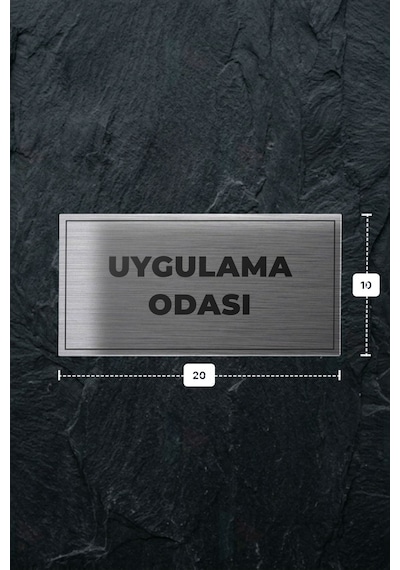 Uygulama Odası Yazılı - Metal - Gümüş Renk - Kapı İsimliği - 20x10 Cm