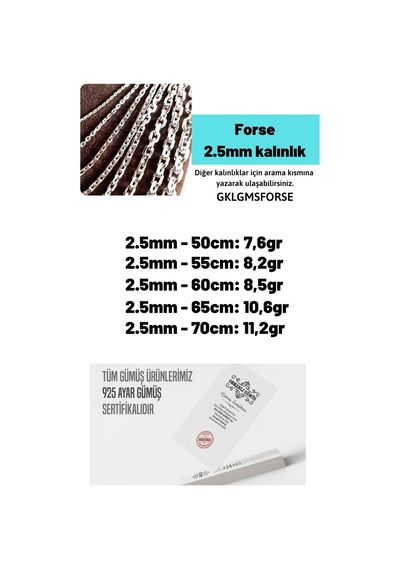 Erkek Gümüş Kolye - 2.5mm Forse Model 925 Ayar Erkek Gümüş Kolye Zincir Gklgmsforse