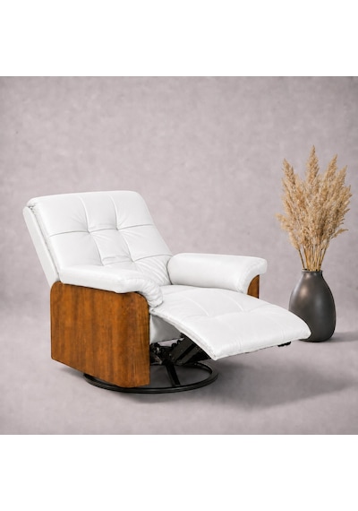 Smarto Relax Berlin Elektrikli Döner Sallanan Tv Koltuğu Kontrol Panelli Ergonomik Kırmızı Deri Baba Koltuğu Beyaz