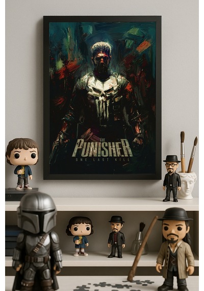 Punisher Siyah Ahşap Çerçeveli Poster, Dekoratif Film Duvar Tablosu