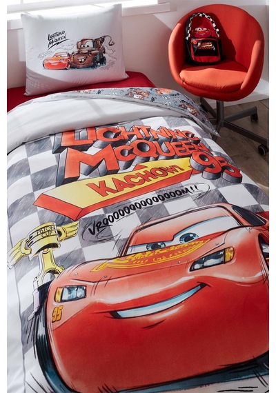 Cars Fast Disney Lisanslı Tek Kişilik Lastikli Çarşaf Çocuk Nevresim Takımı Gri