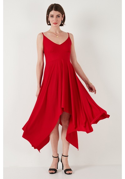 Lela Asimetrik Kesim Regular Fit Midi Boy Askılı V Yaka Bayan Elbise 5866131 Kırmızı Lela Asimetrik Kesim Regular Fit Midi Boy Askılı V Yaka Bayan Elbise 5866131 Kırmızı