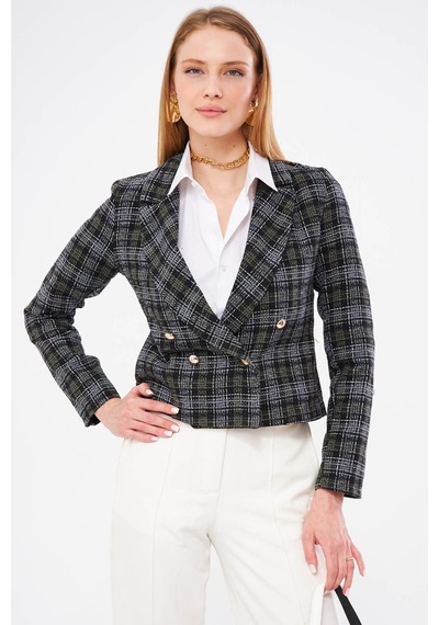 Armonika Kadın Haki Kruvaze Yaka Tüvit Crop Ceket Arm-24k001014