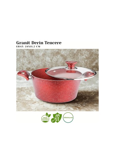 9 Parça Granit Set Cam Kapak - Kırmızı Çok Renkli