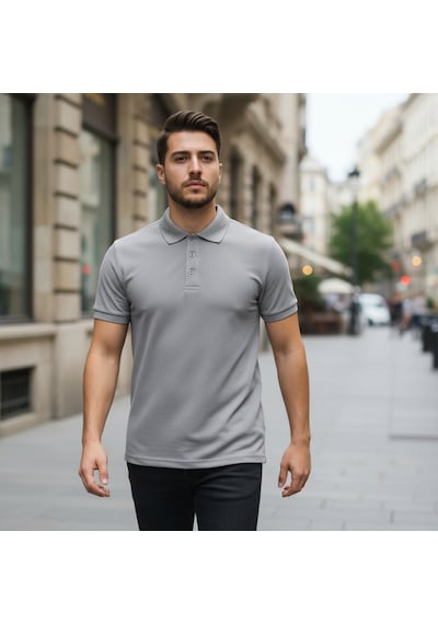 Bite Nose Renk Seçenekli Erkek Polo Yaka Tişört Günlük & Şık Pamuklu Slim Fit Açık Gri