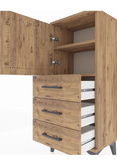Arges Komodin 2 Raflı 3 Çekmeceli Tek Kapaklı 44x30x106 Çam-çam Çam