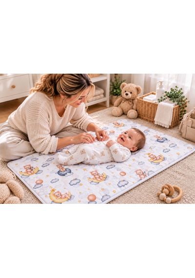 Zeyno Home Tekstil Pamuklu Bebek Alt Değiştirme Minderi 40x70 Cm Ayıcıklı Desenli Taşınabilir Bebek Bakım Matı