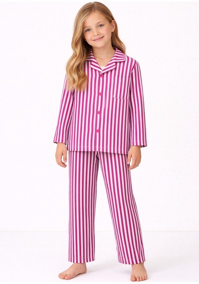 Free Beka Çocuk Önden Düğmeli Pijama Çizgili %100 Pamuklu İnterlok Kumaş Fuja
