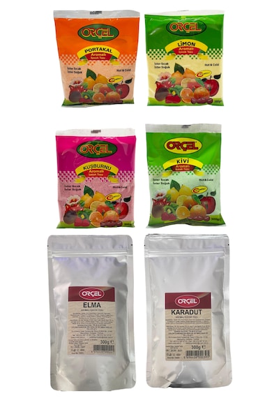 Orçel Karadut + Elma + Kivi + Limon + Portakal + Kuşburnu Toz İçecek 6'lı
