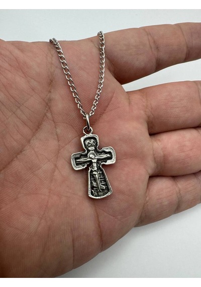 Haç Desenli Haç Figürlü Unisex Kolye 60 Cm Zincirli, Zamak Metal Dini Sembol Takı Çok renkli