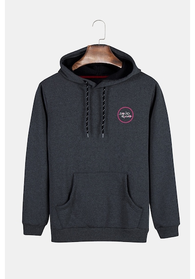 Unisex Füme Kapüşonlu Squid Game Baskılı Slim Fit Kanguru Cepli Sweatshirt Füme