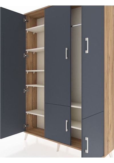 Arges Dolap 7 Raflı 5 Kapaklı Tek Askılı 132x30x195 Çam-antra... Çam