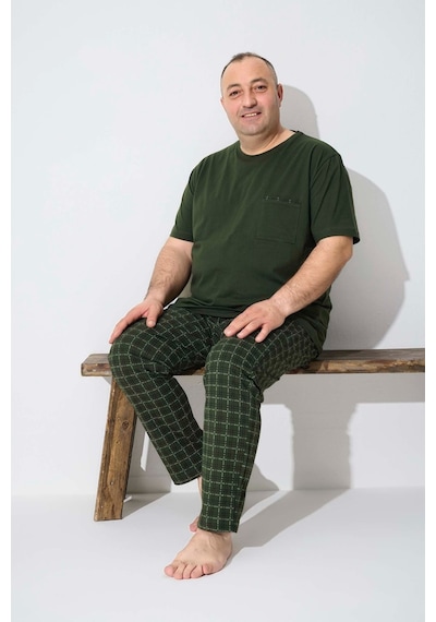 Aydoğan Erkek Dinç Büyük Beden Koton Kısa Kol Yeşil Pijama Takım 7021 Yeşil