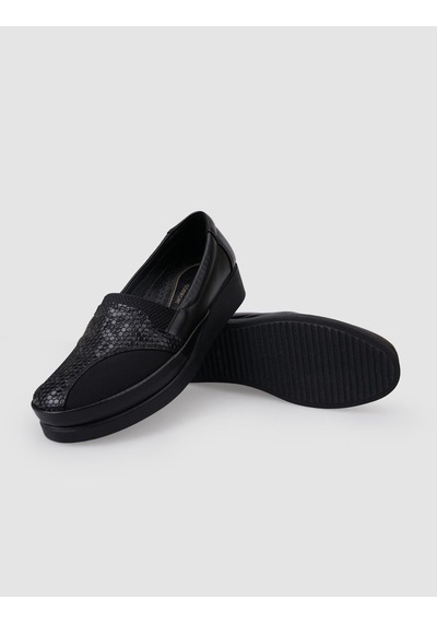 Siyah Kroko Desenli Kadın Comfort Ayakkabı Siyah