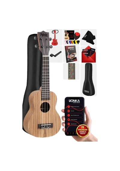 Midex Spa-211 Zebrano Ağacı Kaliteli Soprano Ukulele Seti Siyah